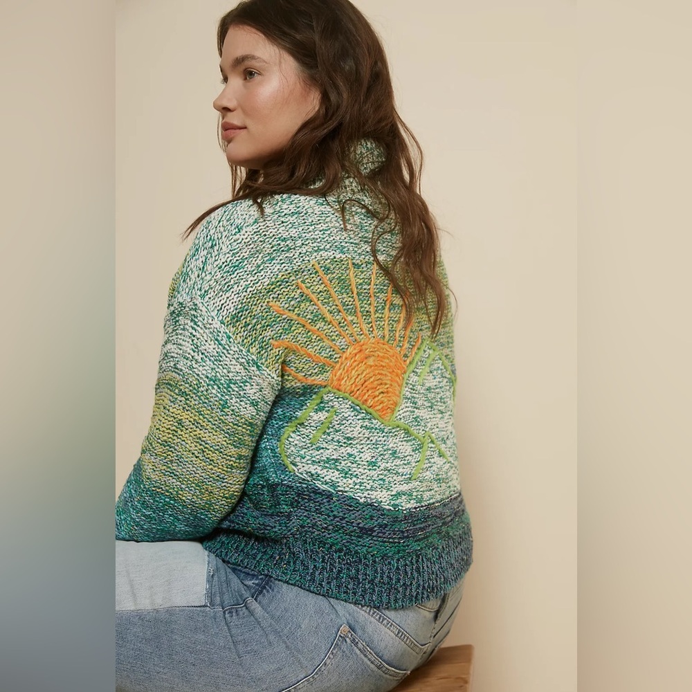 EUC Pilcro Anthropologie Sunset Embroidered Cardigan size Small - Picture 7 of 13